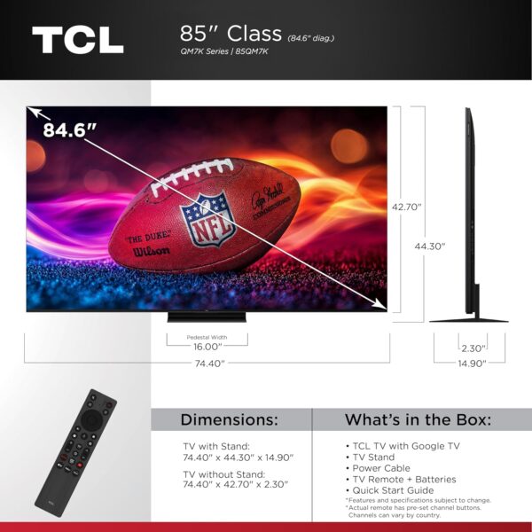 TCL 85-Inch Class QM7K Series QD-Mini LED 4K UHD Google Smart TV Best Premium Mini-LED TV - QLED, 144hz, 288hz Gaming Rate, Anti-Reflective Screen, Bang & Olufsen Audio, Atmos (85QM7K, 2025 Model) - Image 2