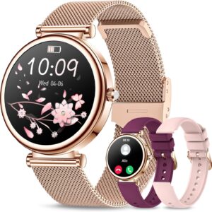 Small Smart Watch for Women with Bluetooth Call, 1.27” Ladies Smart Watch,120+ Sports Modes Step Counter Fitness Watch, HR/BP/SpO2 Sleep Monitor, IP68 Waterproof Smartwatch for Android/iOS Rosegold