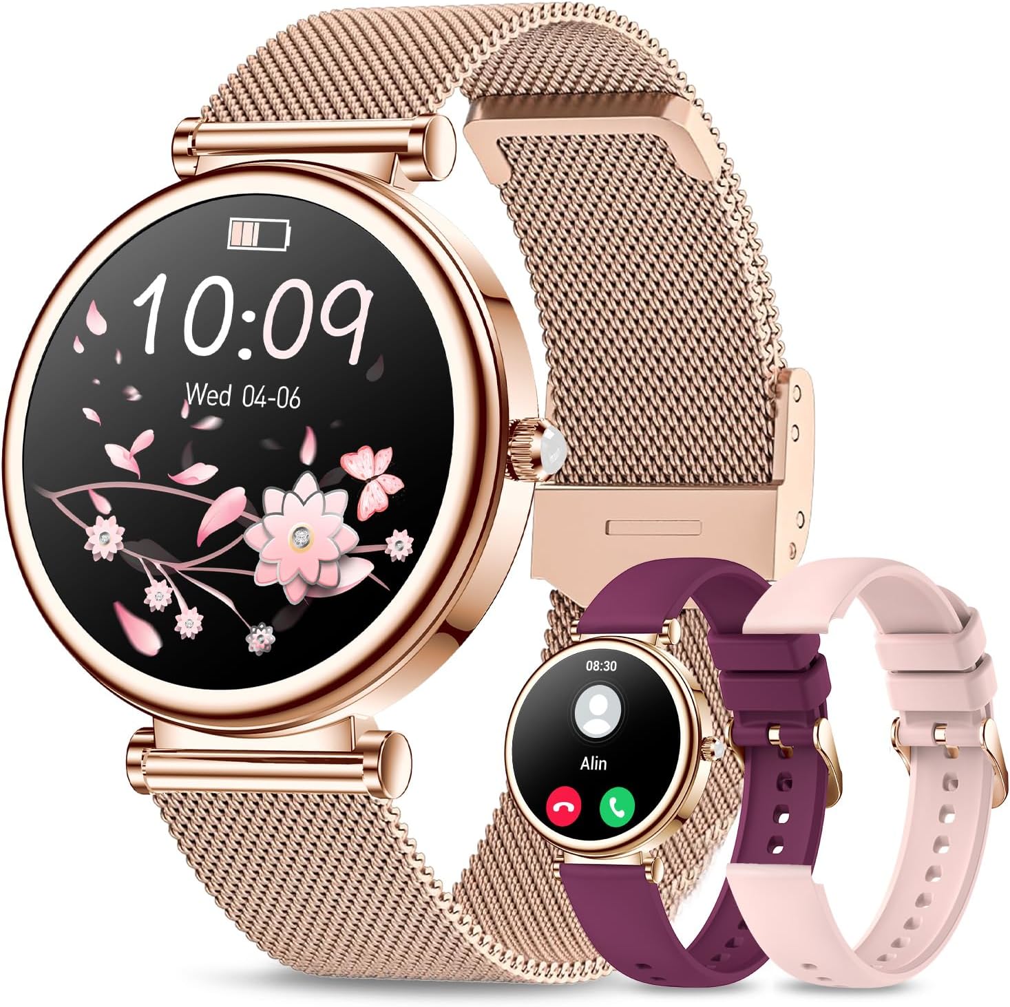 Small Smart Watch for Women with Bluetooth Call, 1.27” Ladies Smart Watch,120+ Sports Modes Step Counter Fitness Watch, HR/BP/SpO2 Sleep Monitor, IP68 Waterproof Smartwatch for Android/iOS Rosegold