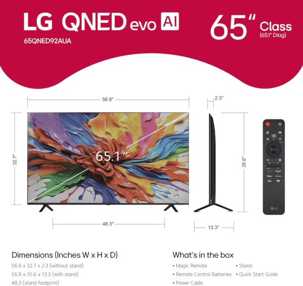 LG 65-Inch Class QNED evo AI QNED92A Series Mini LED 4K Smart TV w/Dolby Atmos, Dolby Vision, HDR10, AI Super Upscaling 4K, Filmmaker Mode, Wow Orchestra, Alexa Built-in (65QNED92AUA, 2025) - Image 2