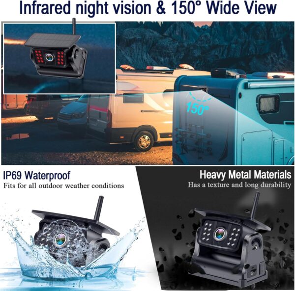 Wireless Backup Camera Solar Magnetic: Portable Cordless Scratch-Proof Truck Trailer Hitch Rear View Camera HD 1080P No Wiring No Drilling Rechargeable 5'' Monitor Kit for Car RV Camper - DoHonest R50 - Image 5