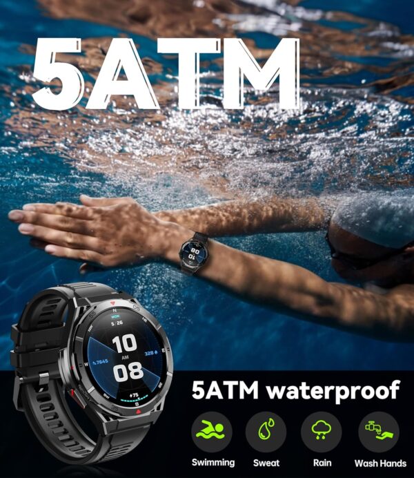 OUKITEL Smart Watch for Men GPS Watch, 1.43" AMOLED Display, 5ATM Waterproof Military Watch, 150+ Sport Modes, Fitness Activity Tracke with Compass Pedometer Sleep Monitor Heart Rate, for Android iOS - Image 8