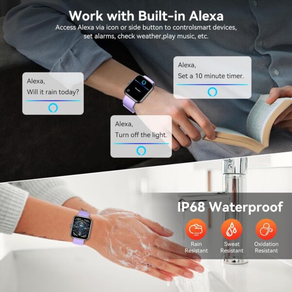 Smart Watch with Alexa Built-in, 1.83" HD Touchscreen Fitness Tracker, Bluetooth Notifications/Calls, IP68 Waterproof, 120+ Sport Modes, 24/7 Heart Rate & Sleep Monitor for iPhone Android iOS (Purple) - Image 5