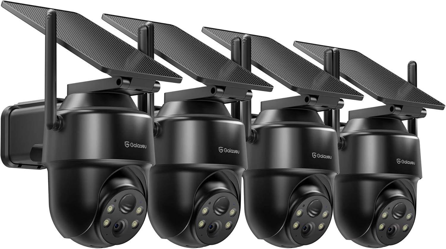 GALAYOU 2K Security Cameras Wireless Outdoor-360° PTZ Cameras for Home Security with Solar Panel/Battery Powered, Night Vision, Two-Way Audio, PIR Sensor, Works with Alexa, R1 4P Black (2.4Ghz Only)