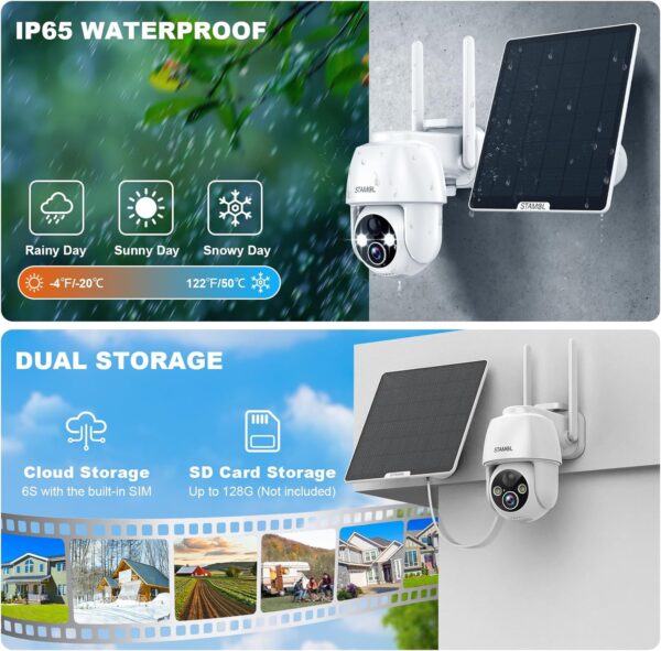 4G LTE Cellular Solar Security Camera, Wireless Outdoor Solar Powered Camera No WiFi Needed, 2K Color Night Vision, 360° Full View, PIR Motion Detection & Siren, 2 Way Talk (SIM Card Included) - Image 7