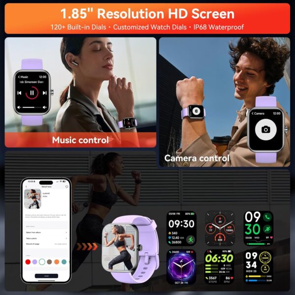 Smart Watch with Alexa Built-in, 1.83" HD Touchscreen Fitness Tracker, Bluetooth Notifications/Calls, IP68 Waterproof, 120+ Sport Modes, 24/7 Heart Rate & Sleep Monitor for iPhone Android iOS (Purple) - Image 6
