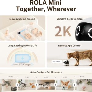 Enabot EBO 2K Camera Robot ROLA Mini: Movable Pet Camera Battery-Powered with Phone App, Indoor Cam w/One-Touch Call, 2-Way Talk, Night Vision, Motion Detection, Video Recording
