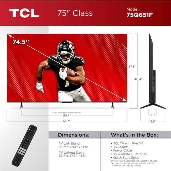 TCL 75-Inch Class Q65 QLED 4K Smart TV with Fire TV (75Q651F, 2024 Model), Dolby Vision, HDR PRO+, Dolby Atmos, Alexa Built-in with Voice Remote, Apple AirPlay 2 Compatibility, Streaming Television - Image 3