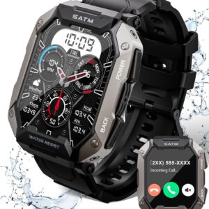 Smart Watch for Men with Answer/Make Call, 100+ Sports Modes Fitness Watch, IP68 Waterproof 80 Days Extra-Long Batter/Stress/Sleep Monitor Smartwatch for Android, Black