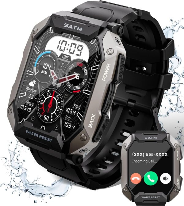 Smart Watch for Men with Answer/Make Call, 100+ Sports Modes Fitness Watch, IP68 Waterproof 80 Days Extra-Long Batter/Stress/Sleep Monitor Smartwatch for Android, Black