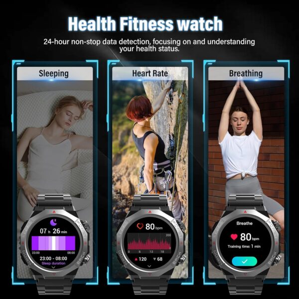 Military Smart Watches for Men (Answer/Make Calls), 1.39" HD Fitness Watches, Heart Rate/Sleep Monitor, 110+ Sports Modes Watch for Men, Waterproof Watch, 30Day, Watches for Android/iPhone, Black - Image 4