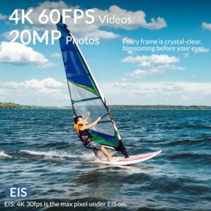 icefox Action Camera 4K 60FPS 20MP, Underwater with EIS,5XZoom,App Support Video&Photo Editing,Waterproof Camera WiFi Remote Control for Cycling, Swimming, and Diving