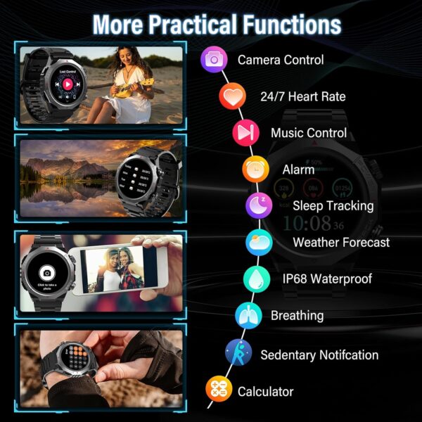 Military Smart Watches for Men (Answer/Make Calls), 1.39" HD Fitness Watches, Heart Rate/Sleep Monitor, 110+ Sports Modes Watch for Men, Waterproof Watch, 30Day, Watches for Android/iPhone, Black - Image 5