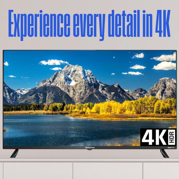 Westinghouse Edgeless Roku TV - 43 Inch Smart Television, 4K LED UHD w/HDR 10, Wi-Fi & Mobile App Connectivity, Flat Screen Compatible w/Apple AirPlay, Alexa, & Google Assistant - Image 2