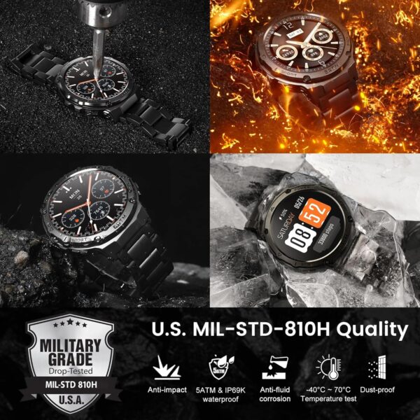 GPS Smart Watch for Men, 6 Satellite Positioning, Compass, Stainless Steel Body, 50M Waterproof, 480mAh Extra-Large Battery, Answer/Make Call, 1.43" AMOLED Screen, Compatible to Android iOS - Image 2