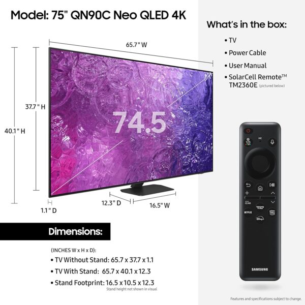 SAMSUNG 75-Inch Class Neo QLED 4K QN90C Series Quantum HDR+, Dolby Atmos, Object Tracking Sound+, Anti-Glare, Gaming Hub, Q-Symphony, Smart TV with Alexa Built-in (QN75QN90C, 2023 Model) - Image 2