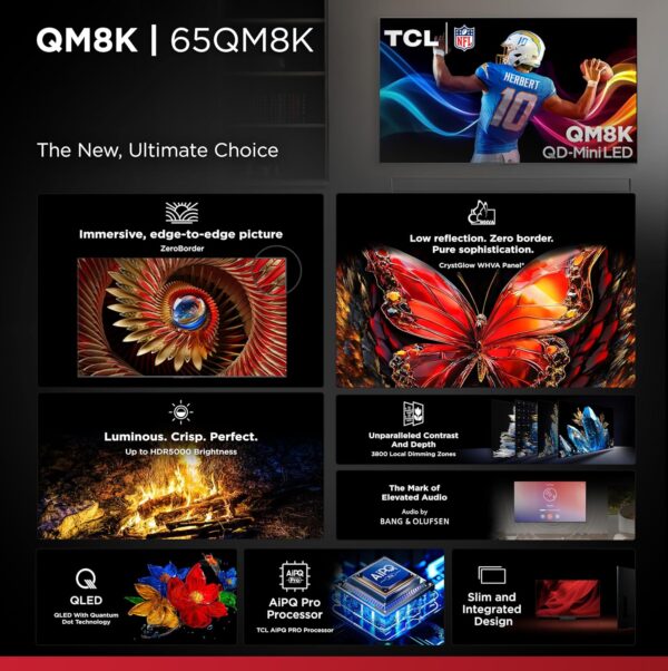 TCL 65-Inch Class QM8K Series QD-Mini LED 4K UHD Google Smart TV Next Generation Mini-LED TV - QLED, 144hz, 288hz VRR, No Bezel Design, Unrivaled Picture Quality, Ai Processing (65QM8K, 2025 Model) - Image 3