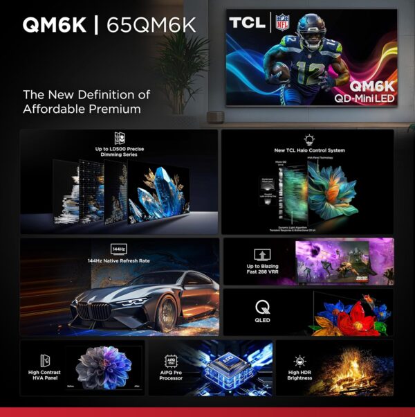 TCL 65-Inch Class QM6K Series QD-Mini LED 4K UHD Google Smart TV Best Value Mini-LED TV - QLED, 144hz, 288hz Gaming Rate, High Contrast Screen, Onkyo Audio, Dolby Atmos (65QM6K, 2025 Model) - Image 4