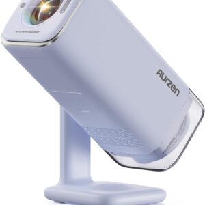 Aurzen BOOM Air Portable Google TV Projector with WiFi and Bluetooth, Smart Projector for Outdoor & Home Movie, USB-C Powered, 4K Supported, Real-Time Focus, Dolby Audio, Adjustable Stand, Blue
