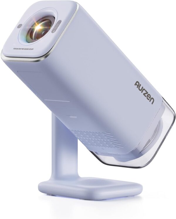 Aurzen BOOM Air Portable Google TV Projector with WiFi and Bluetooth, Smart Projector for Outdoor & Home Movie, USB-C Powered, 4K Supported, Real-Time Focus, Dolby Audio, Adjustable Stand, Blue