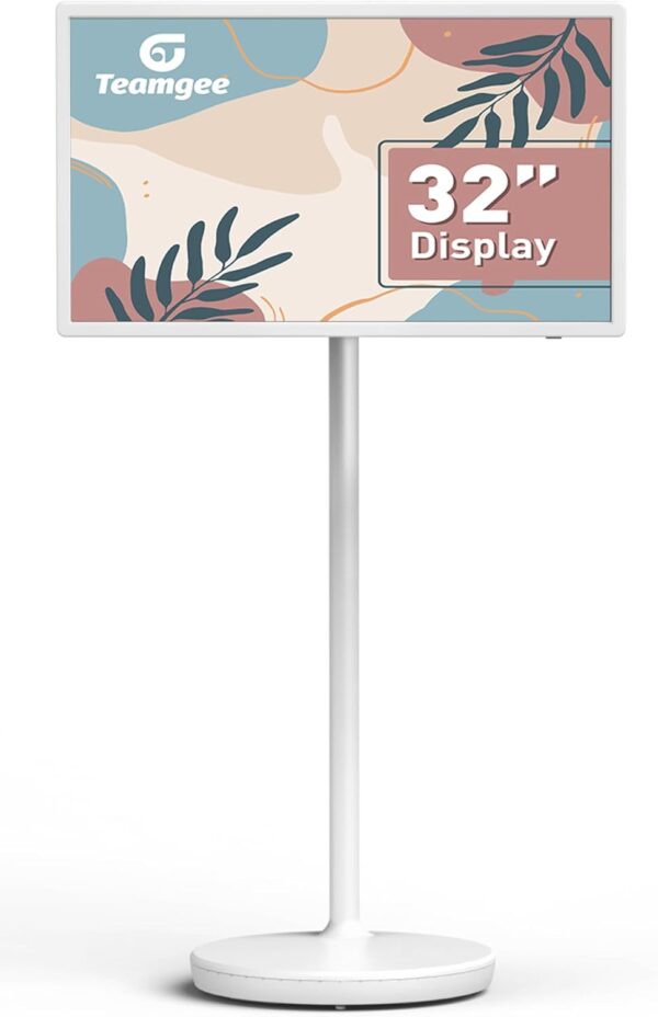 Teamgee 32-Inch Portable Smart Screen on Wheels, Wireless Touch Monitor with 8-Hour Battery, Android 13, Full-Motion Mount for Streaming, Work, and Multi-Purpose Use