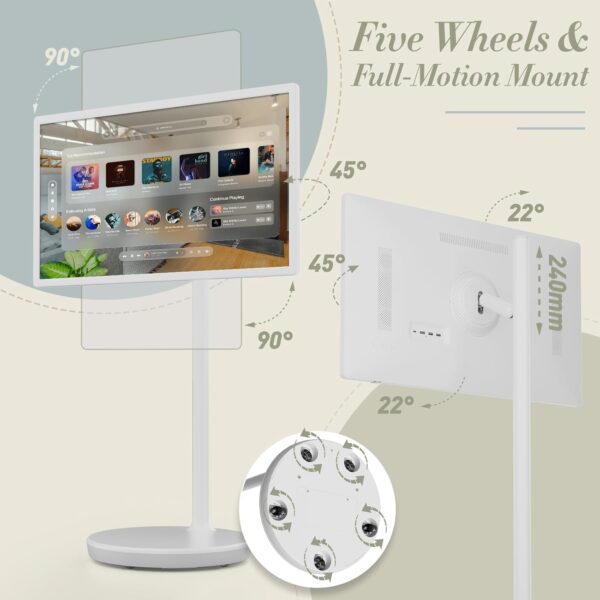 Teamgee 32-Inch Portable Smart Screen on Wheels, Wireless Touch Monitor with 8-Hour Battery, Android 13, Full-Motion Mount for Streaming, Work, and Multi-Purpose Use - Image 3