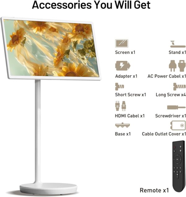 32-Inch Portable TV with Touch Screen | 6GB RAM + 128GB Storage | 1080P Full HD Portable Monitor with Built-in 8-Hour Battery | Android 13 OS | Rolling TV on Wheels | Remote Control - Image 8
