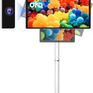 OFD 21.5 Inch Portable TV on Wheels 1080P,100%sRGB,6GB RAM+128GB Storage,RollingTV,Touch Screen Large Tablet with Base,8MP Webcam,Android 13 OS| Wireless Projection| 6000 mAh Battery(Play 4-6H),White