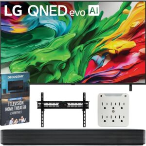 LG 65QNED85AUA 65 inch Mini LED QNED AI 4K Smart TV (2025) Bundle with SKM1 2.0-Ch. Soundbar, 37″-70″ TV Wall Mount, 6-Outlet Surge Adapter & Deco Gear Complete Home Theater Beginner’s Guidebook