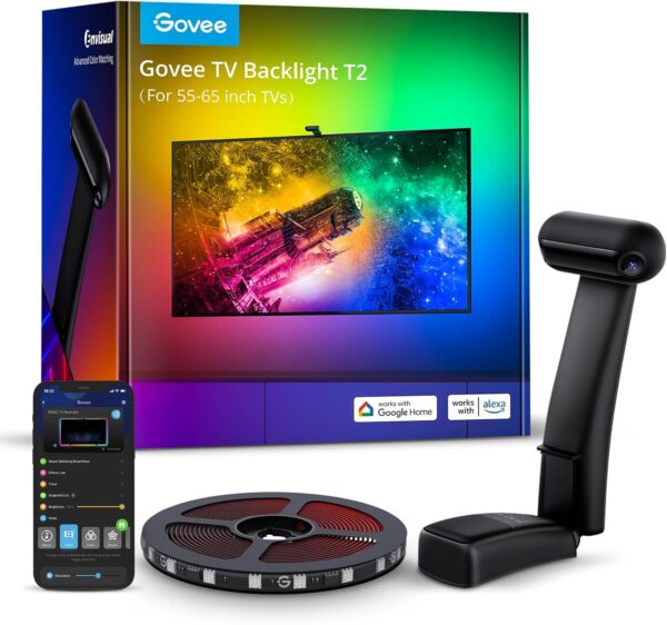 Govee Envisual TV LED Backlight T2 with Dual Cameras, 11.8ft RGBIC Wi-Fi LED Strip Lights for 55-65 inch TVs, Double Strip Light Beads, for Home Decorations, Smart App Control, Music Sync - Image 9
