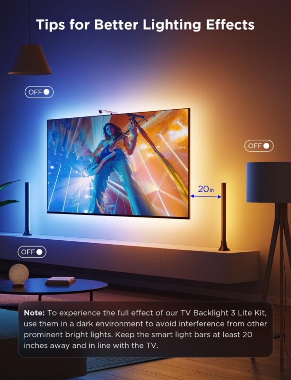Govee TV Backlight 3 Lite Kit, 11.8ft RGBICW Wi-Fi TV LED Strip Lights for 55-65in TVs with Camera and 15 Inches Smart Light Bars with 4-in-1 Light Beads - Works with Alexa & Google Home - Image 8