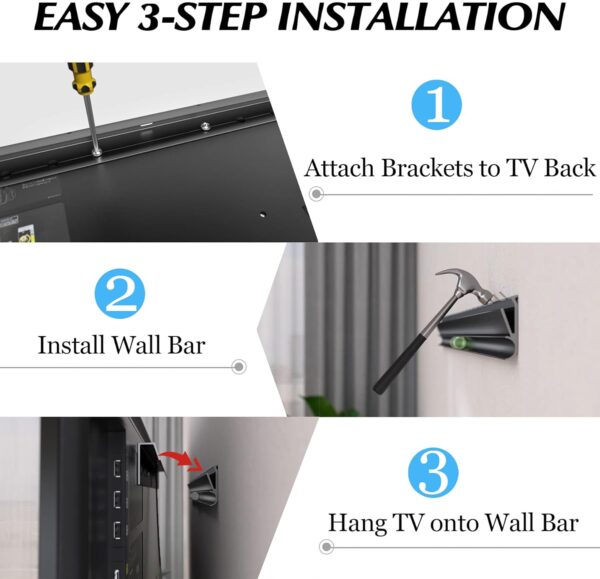No Stud TV Wall Mount, Drywall Studless TV Hanger No Damage, No Drill, Non Screws, Dry Wall Flat Screen TVs Easy Install Bar Bracket fits VESA 12-55 inch TVs up to 99 lbs, Include Hardware Levels - Image 4