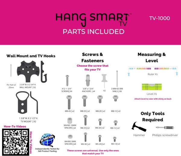 HangSmart TV® Wall Mount NO Stud - Original & Patented Easy Install, DIY for 19-100" TVs, Holds Up to 150LBS, Fits Most LED LCD Flat Screens & Monitors, Includes Hardware - Image 5