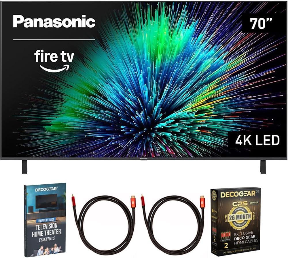 Panasonic TV-70W70BP W70 Series 70 inch LED 4K Ultra HD Smart Fire TV Bundle with 2X 6FT Universal 4K HDMI Cable, Theater Essentials and CPS Exclusive 26 Month Protection Pack BEACH-CPS-26M1000ATV