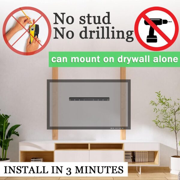 No Stud TV Wall Mount, Drywall Studless TV Hanger No Damage, No Drill, Non Screws, Dry Wall Flat Screen TVs Easy Install Bar Bracket fits VESA 12-55 inch TVs up to 99 lbs, Include Hardware Levels - Image 3
