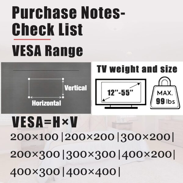 No Stud TV Wall Mount, Drywall Studless TV Hanger No Damage, No Drill, Non Screws, Dry Wall Flat Screen TVs Easy Install Bar Bracket fits VESA 12-55 inch TVs up to 99 lbs, Include Hardware Levels - Image 5
