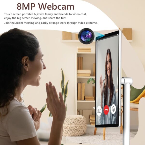 OFD 21.5 Inch Portable TV on Wheels 1080P,100%sRGB,6GB RAM+128GB Storage,RollingTV,Touch Screen Large Tablet with Base,8MP Webcam,Android 13 OS| Wireless Projection| 6000 mAh Battery(Play 4-6H),White - Image 7