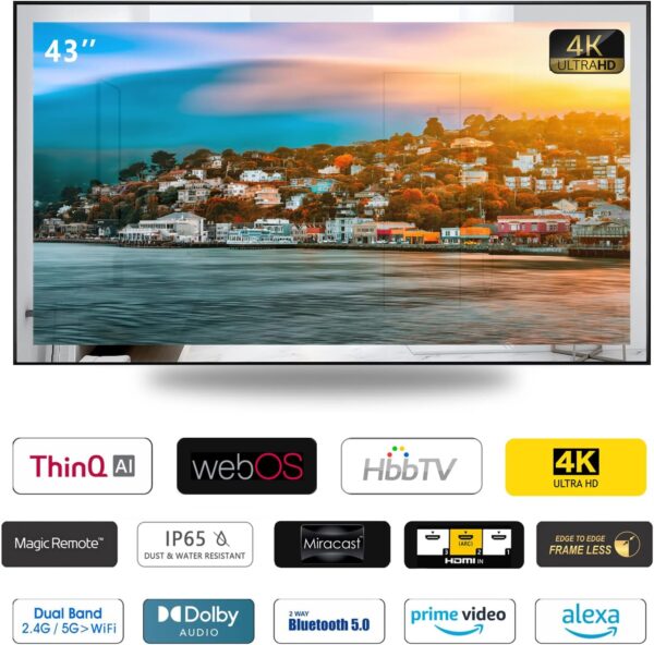 elecsung 43 inch 4K UHD Smart Mirror TV for Bathroom Waterproof ATSC Tuner, Dolby Atmos,Built-in Alexa, Wi-Fi & Bluetooth for Hotel/Kitchen 2025 Model SS550U22-43 - Image 2