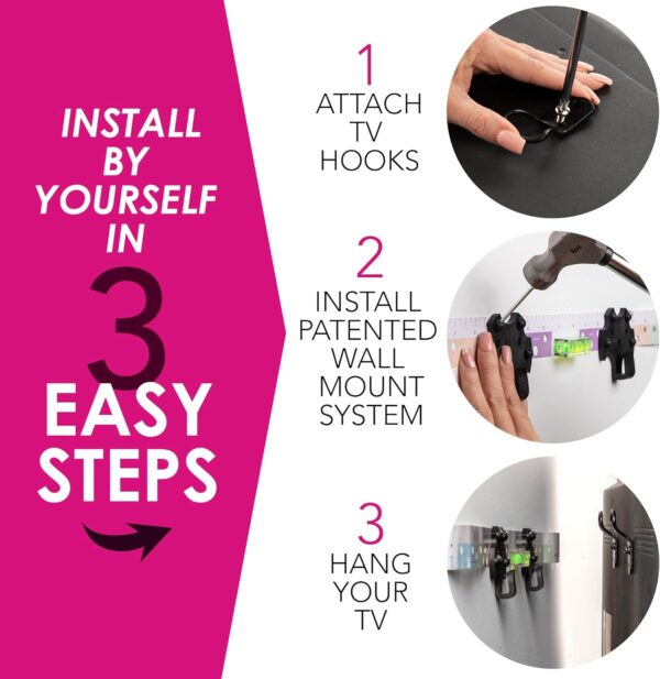 HangSmart TV® Wall Mount NO Stud - Original & Patented Easy Install, DIY for 19-100" TVs, Holds Up to 150LBS, Fits Most LED LCD Flat Screens & Monitors, Includes Hardware - Image 2