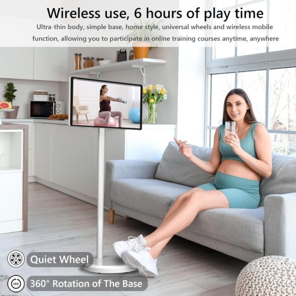 OFD 21.5 Inch Portable TV on Wheels 1080P,100%sRGB,6GB RAM+128GB Storage,RollingTV,Touch Screen Large Tablet with Base,8MP Webcam,Android 13 OS| Wireless Projection| 6000 mAh Battery(Play 4-6H),White - Image 5