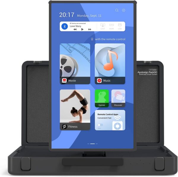 apolosign packgo 27-Inch Portable Entertainment System, Compact Suitcase Design Smart TV, Android OS, Bluetooth 3D Speakers, Built-in Battery 6H, Briefcase Screen Perfect for Travel & Parties (Gray) - Image 9