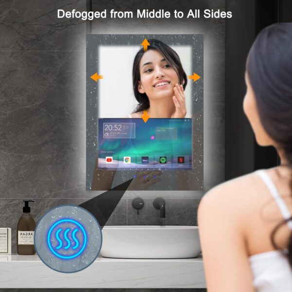 Haocrown 24x32 Inch Bathroom Vanity Mirror with 21.5” Touchscreen Smart TV, Streaming Apps, Weather,Clock, 3-Color Dimmable LED Light, Anti-Fog,Wi-Fi, Bluetooth,HDMI,Vertical Wall Mount(2025 Upgraded) - Image 3