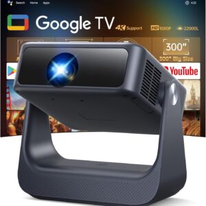 【Buit-in Google TV & Voice Control】Smart Projector with WiFi 6 and Bluetooth, 4K Support Movie Outdoor Projectors Compatible with Netflix/Prime Video/YouTube, Auto Focus Home Proyector 180°Stand