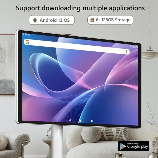 OFD 21.5 Inch Portable TV on Wheels 1080P,100%sRGB,6GB RAM+128GB Storage,RollingTV,Touch Screen Large Tablet with Base,8MP Webcam,Android 13 OS| Wireless Projection| 6000 mAh Battery(Play 4-6H),White - Image 4