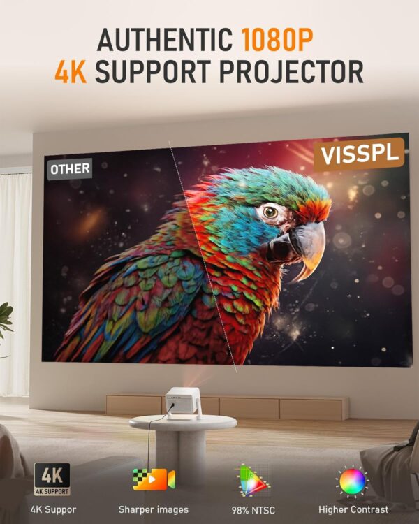 【Netflix Licensed & Auto focus Projector】VISSPL Smart Projector with WiFi and Bluetooth, Auto Focus & Keystone Protable Mini Projector with Stand, Native 1080P Netflix Home Theater Projector - Image 6