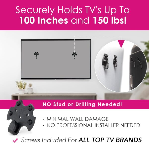 HangSmart TV® Wall Mount NO Stud - Original & Patented Easy Install, DIY for 19-100" TVs, Holds Up to 150LBS, Fits Most LED LCD Flat Screens & Monitors, Includes Hardware - Image 3