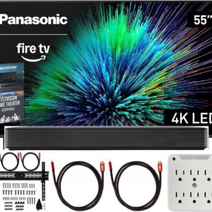 Panasonic TV-55W70BP W70 Series 55 inch LED 4K Ultra HD Smart Fire TV Bundle with Bluetooth Soundbar, TV Wall Mount, 6-Outlet Surge Adapter, Theater Essentials and 2X HDMI Cable