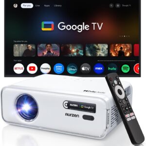 Aurzen EAZZE D1G 4K Supported Google TV Smart Projector with WiFi & Bluetooth, Auto Focus & Keystone, Dolby Audio, Zoom, Movie, Portable Mini Projector for Home & Outdoor Use
