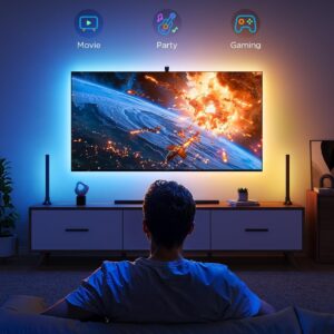 Govee TV Backlight 3 Lite Kit, 11.8ft RGBICW Wi-Fi TV LED Strip Lights for 55-65in TVs with Camera and 15 Inches Smart Light Bars with 4-in-1 Light Beads – Works with Alexa & Google Home