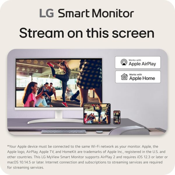 LG 27SR75U-W 27 inch 4K UHD (3840x2160) IPS HDR10 USB Type-C 65W PD Smart Monitor webOS 23 AirPlay Screen Share Bluetooth ThinQ App Built-in Speaker HDMI White - Image 3